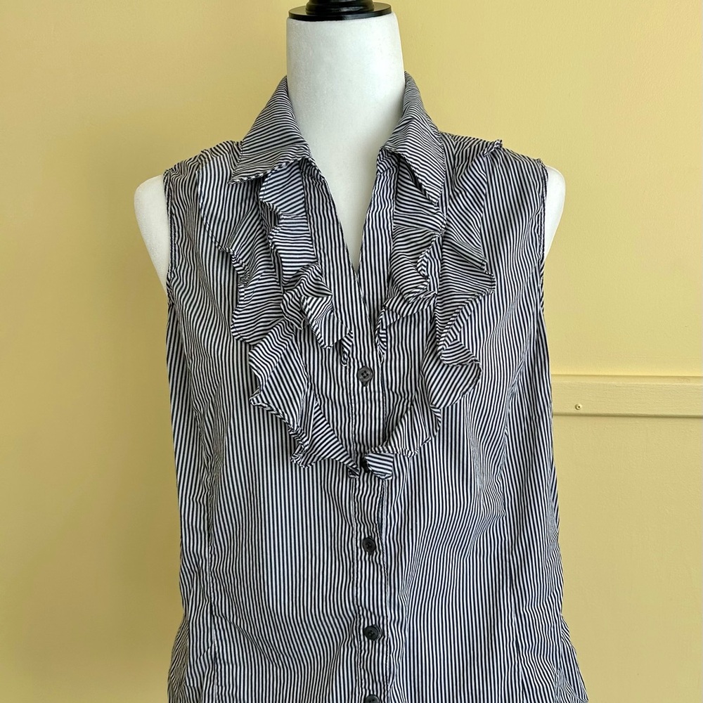 Women’s Striped Sleeveless Ruffle Top Size Petite Large
